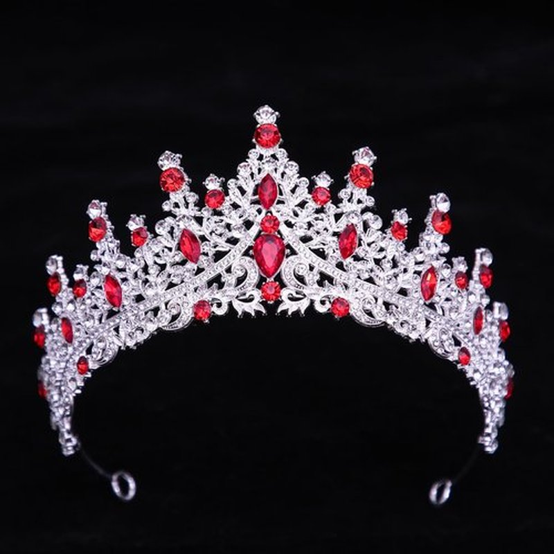 FIRCRE Tiaras and Crowns for Women Crystal Princess Tiaras Rhinestone Queen Crowns For Wedding Bridal Birthday Prom Pageant Party (Tiara 100) (Silver Red)