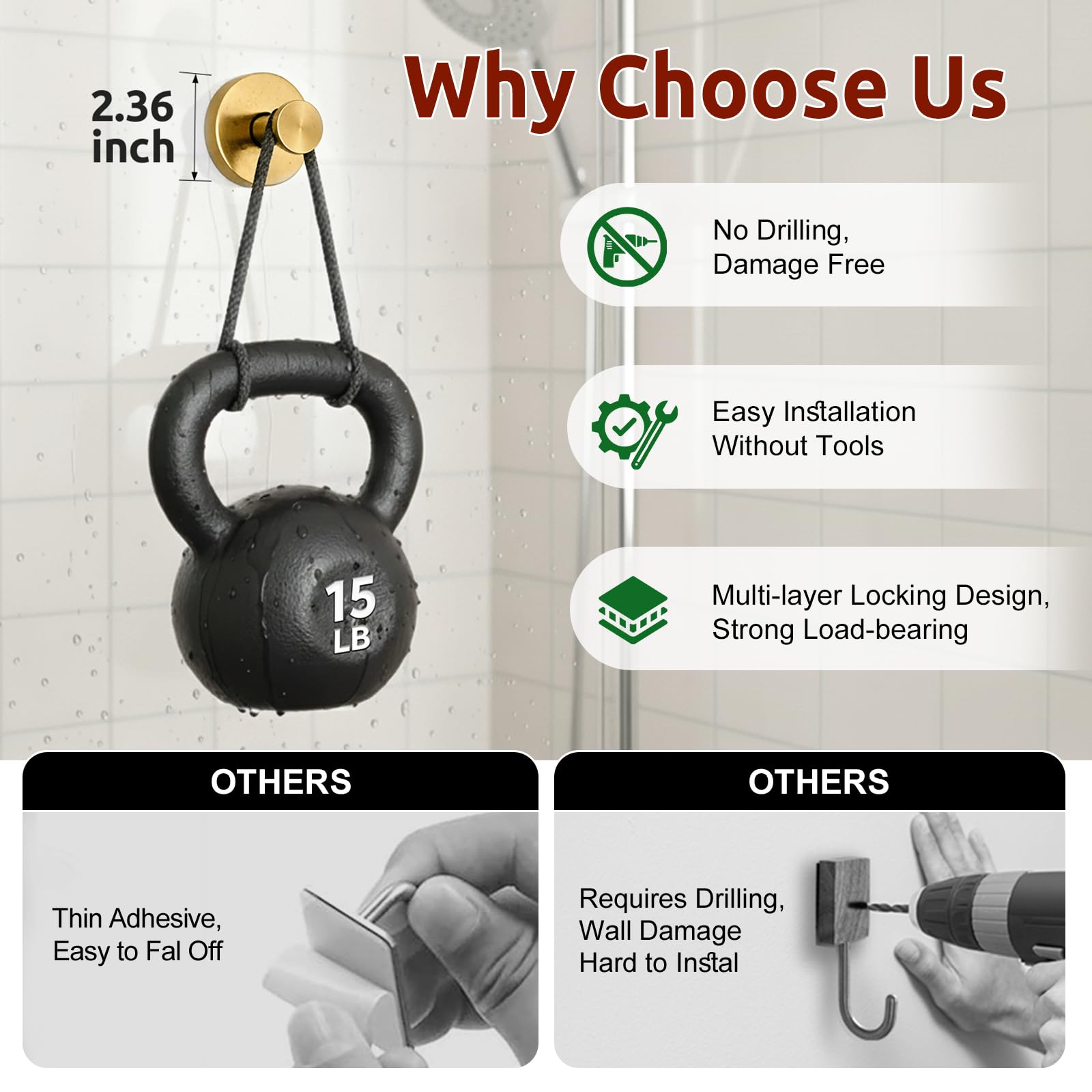 4 Packs Suction Cup Hooks for Shower, Heavy-Duty Wreath Hangers for Front Door, No Drill Glass Door Shower Suction Hooks No Damage for Walls Bathroom Kitchen Window Mirror Tile Towel Coat Robe Loofah