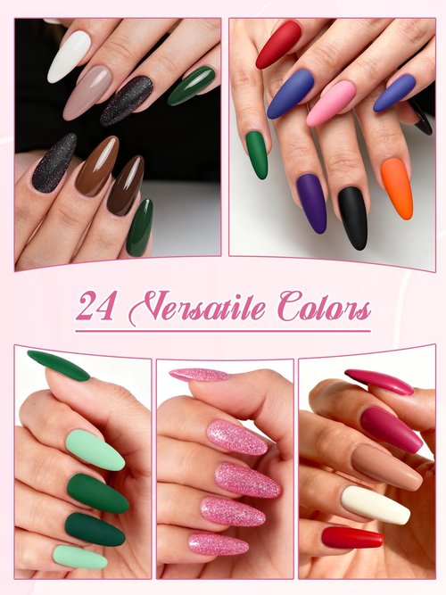 24 Colors Acrylic Powder Set, EBANKU Pink Nude White Black Purple Acrylic Nail Powder Professional Nail Powder for Nail Acrylic Extension, Nail Carving, No Nail Lamp Needed, 0.35oz*24