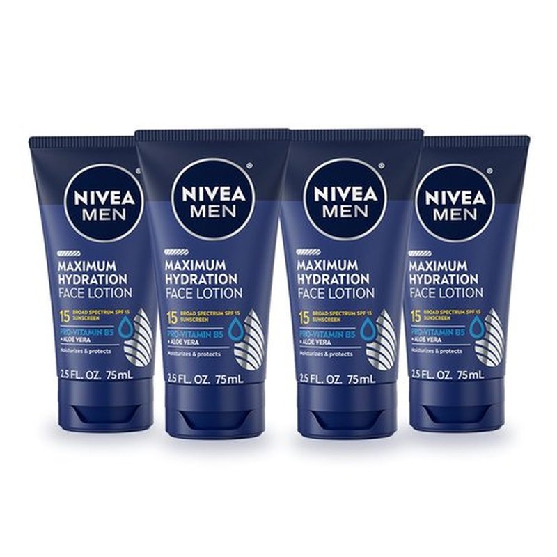 NIVEA MEN Maximum Hydration Face Lotion - SPF 15 Sunscreen for Men | 4 Pack of 2.5 Fl Oz Tubes