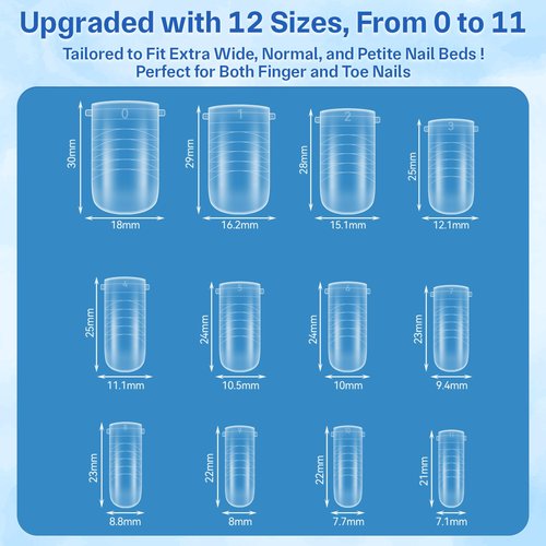 AMILHITON 120PCS Poly Gel Toe Nail Dual Forms, Straight Flat Clear Full Cover Molds for Wide Toenail Beds, Reusable Toenail Extension Forms for French Pedicure, 12 Sizes for Home DIY & Nail Salon