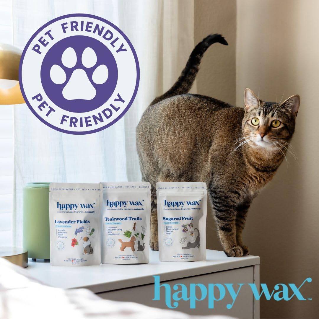 Happy Wax Teakwood Trails Wax Melts for Pet Owners – Odor Eliminating, Calming, Pet-Safe, Non-Toxic, Dye-Free, Perfect for Use with Wax Warmers - 8oz Pouch