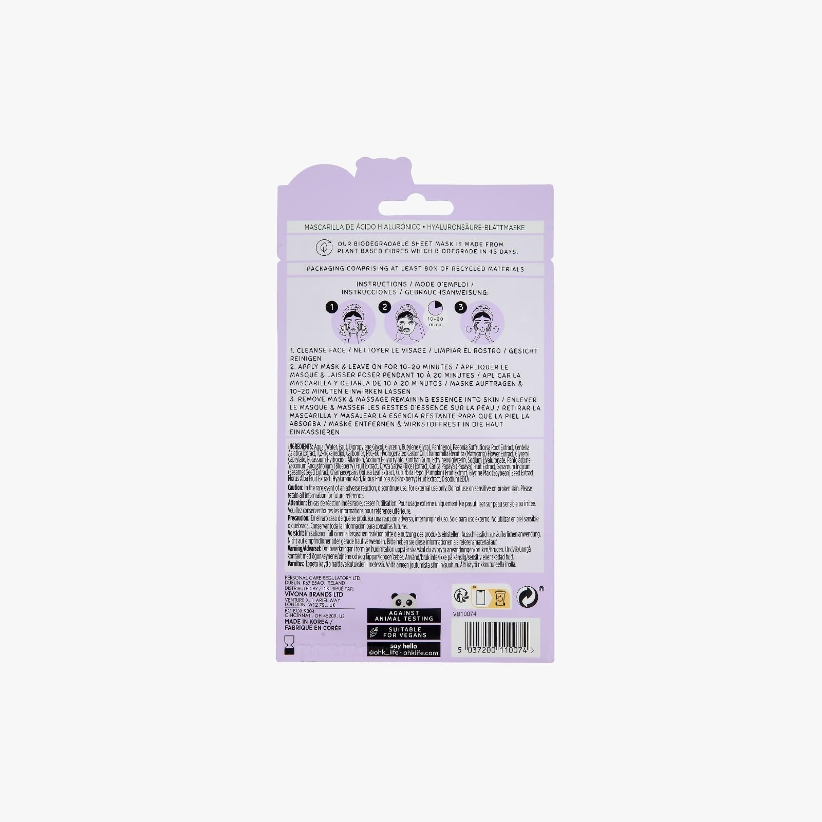 Sheet Mask - Hyaluronic Acid by Oh K! for Unisex - 1 Pc Mask