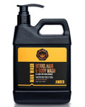 GIBS Grooming - Amber Man Wash (33.8 fl oz) 3-in-1 Beard, Hair, Body Soap - Citrus, Oak, Basil Scent - Sulfate Free - Tea Tree Oil, Hemp Oil, Protein - Mens Body Wash & Mens Shampoo - Made in USA