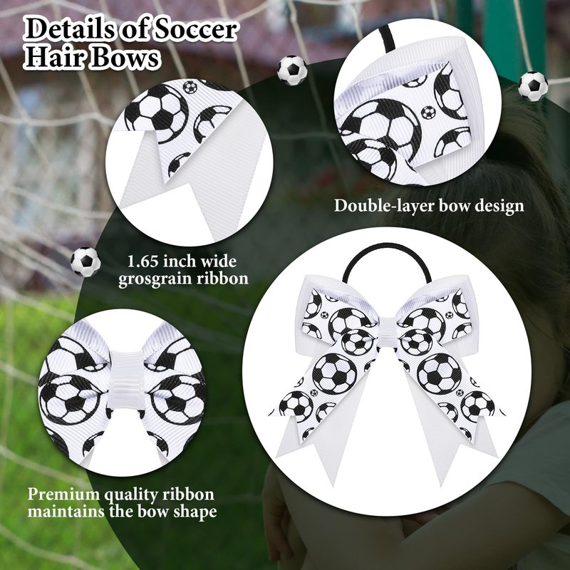 WILLBOND 20 Pcs Soccer Hair Bows Elastic Soccer Ball Hair Tie Accessories Sports Band for Women Player Football Party (White and Black)