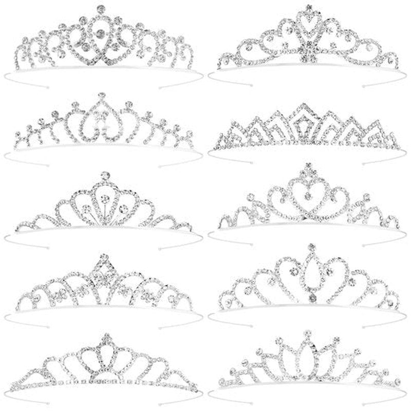 Tihebax Tiaras Crowns Headbands for Girls Women 10 Pcs Small Silver Princess Tiara Bulk Crown Tiaras Rapunzel Crowns for Wedding Birthday Crystal Tiara for Prom, Bride, Pageant, Halloween