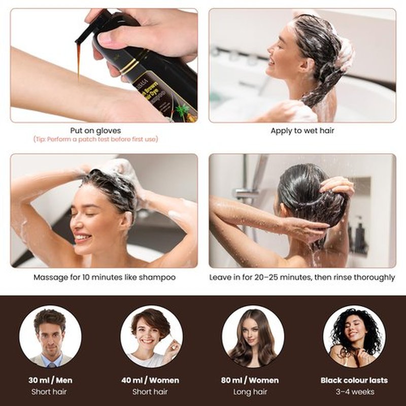 BELEZALIB Instant Black Hair Dye Shampoo for Women Man Hair Color Shampoo for Gray Hair - 100% Gray Coverage - Natural Plant Hair Dye 3 in 1, 16.9Fl OZ