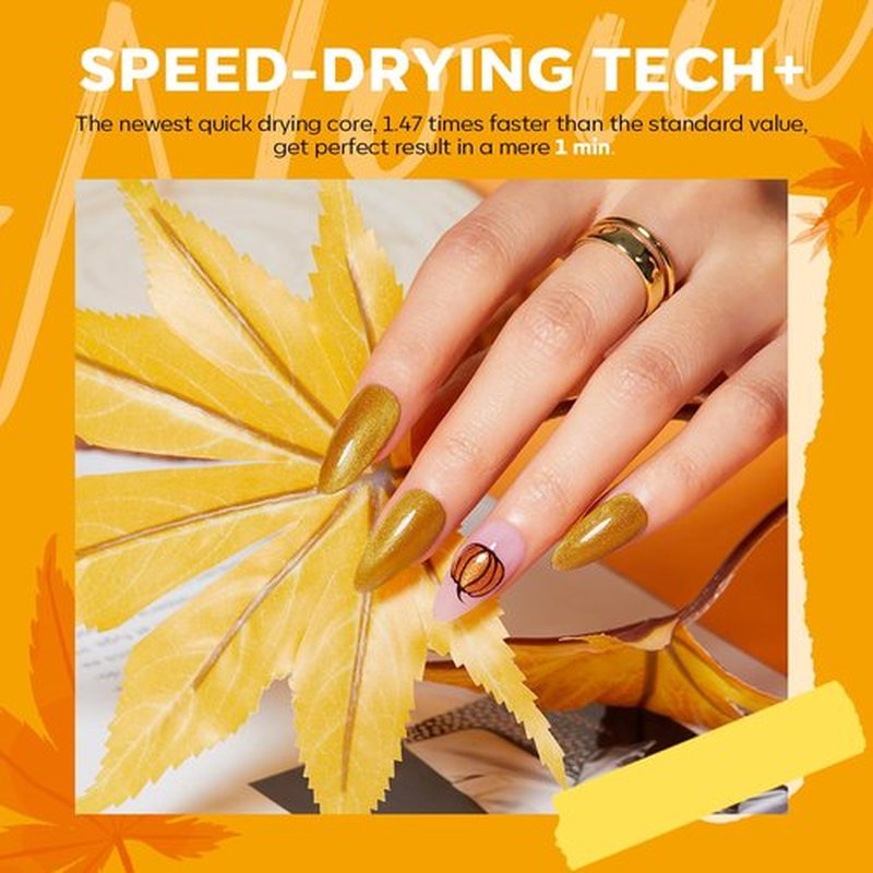 modelones Fall Nail Polish Set, 6 Colors Orange Yellow Red Brown Gold Glitter Quick Dry Remover Manicure Nail Kit Art Manicure DIY Home Salon Gift for Women