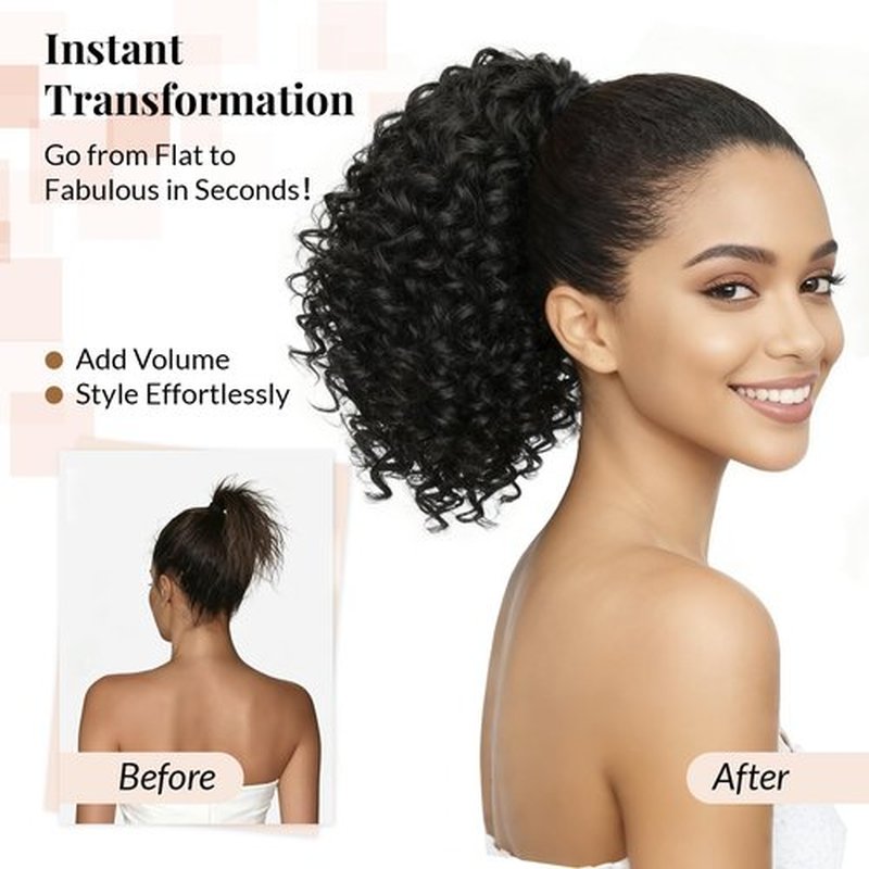 LEEONS Drawstring Ponytail for Black Women, 10 Inch Afro Kinky Curly Updo Hair Piece with 4 Secure Clips, Soft Texture for Daily & Party Wear (1B Natural Black)