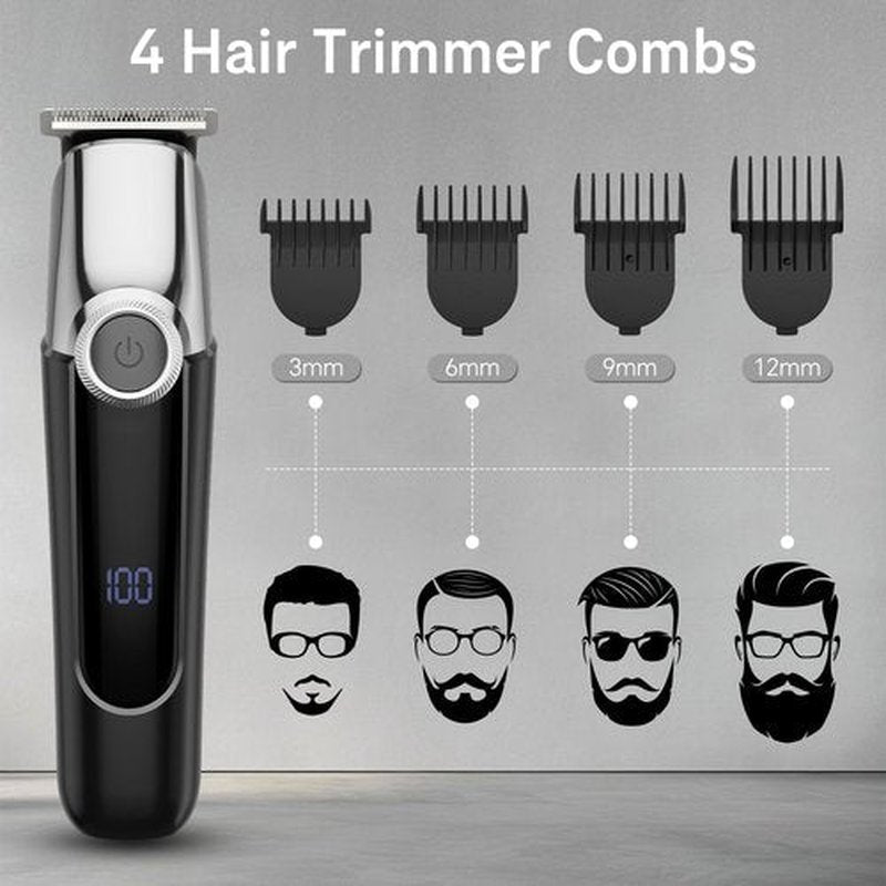 SilkGlow Beard Trimmer for Men, 5 in 1 Electric Razor for Men, Cordless Hair Clippers, Waterproof Grooming Kit for Shaving Face, Mustache, Body, Ear, Nose Hair Trimmer, Gift for Men, Black