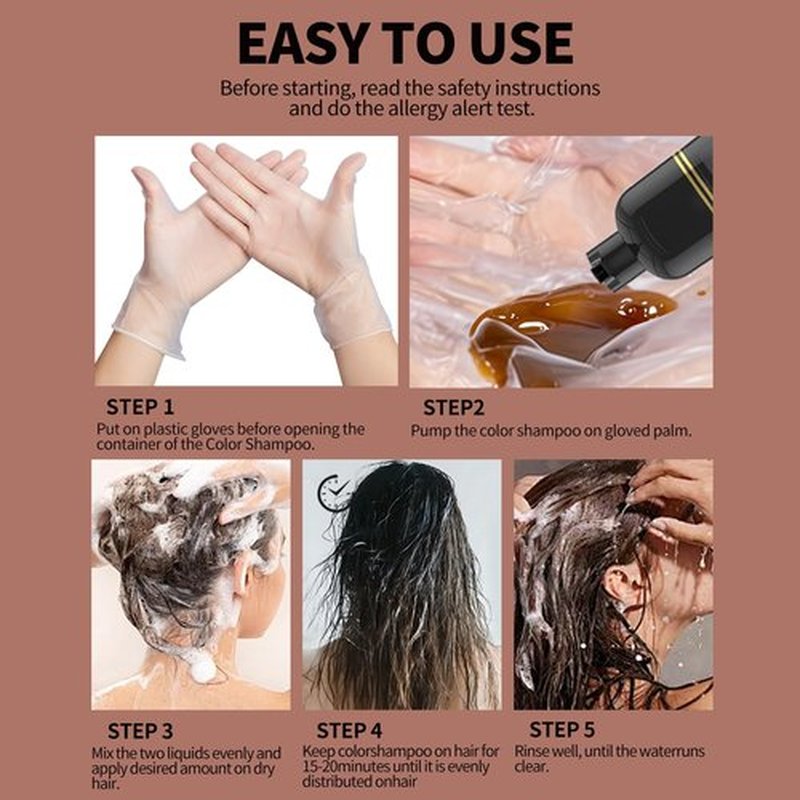gowwim Black Hair Dye Shampoo, 5-in-1 Hair Dye Shampoo for Women & Men Gray Hair Cover up Semi-Permanent Natural Nourishing Smooth Hair Color Herbal Ingredients Black for Grey Coverage 500ml Ginseng