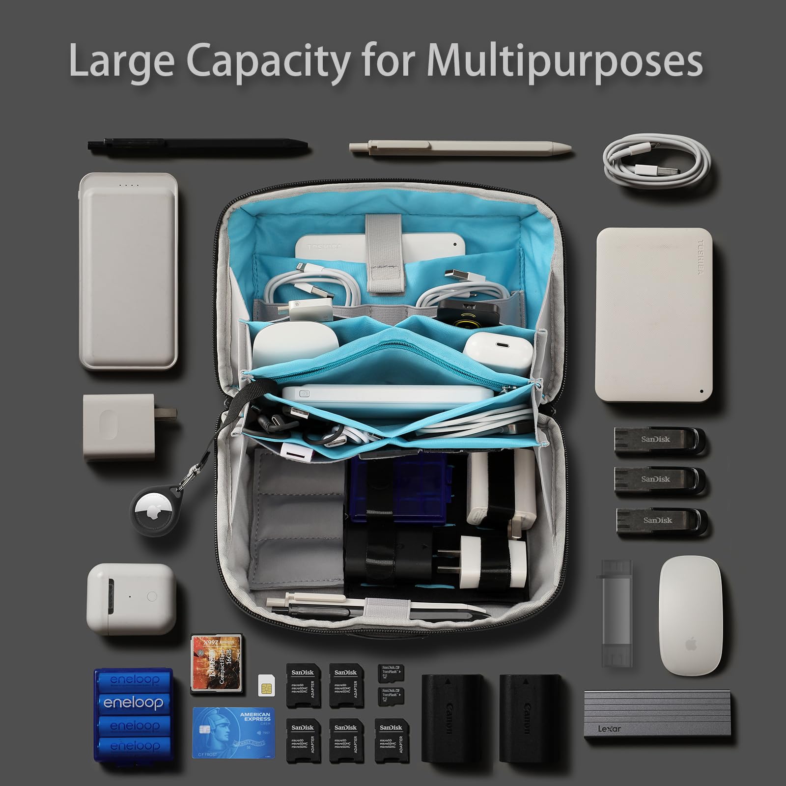 VanFn Electronics Travel Organizer Storage Bag, Travel Accessory Handle Bag, Gadgets Pouch, USB Cable, Travel Friendly Electronics Organizer P.Travel Series