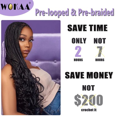 French Curl Crochet Braids 12 Inch Goddess Box Braids Crochet Hair 8 Packs Pre Looped Crochet Box Braid with Curly Ends Synthetic French Curly Braiding Hair Extensions 1B#
