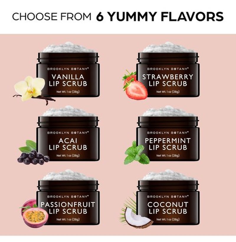 Brooklyn Botany Lip Scrub Exfoliator 1 oz – Lip Moisturizer for Dry Lips and Chapped Lips – Gentle Lip Exfoliator for Smooth and Brighter Lips – Coconut Flavor