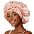 Silk Hair Bonnet with Strap for Sleeping, Double-Layer Satin Sleep Cap for Women, Soft Lining for Curly and Natural Hair (1, Pink-02)