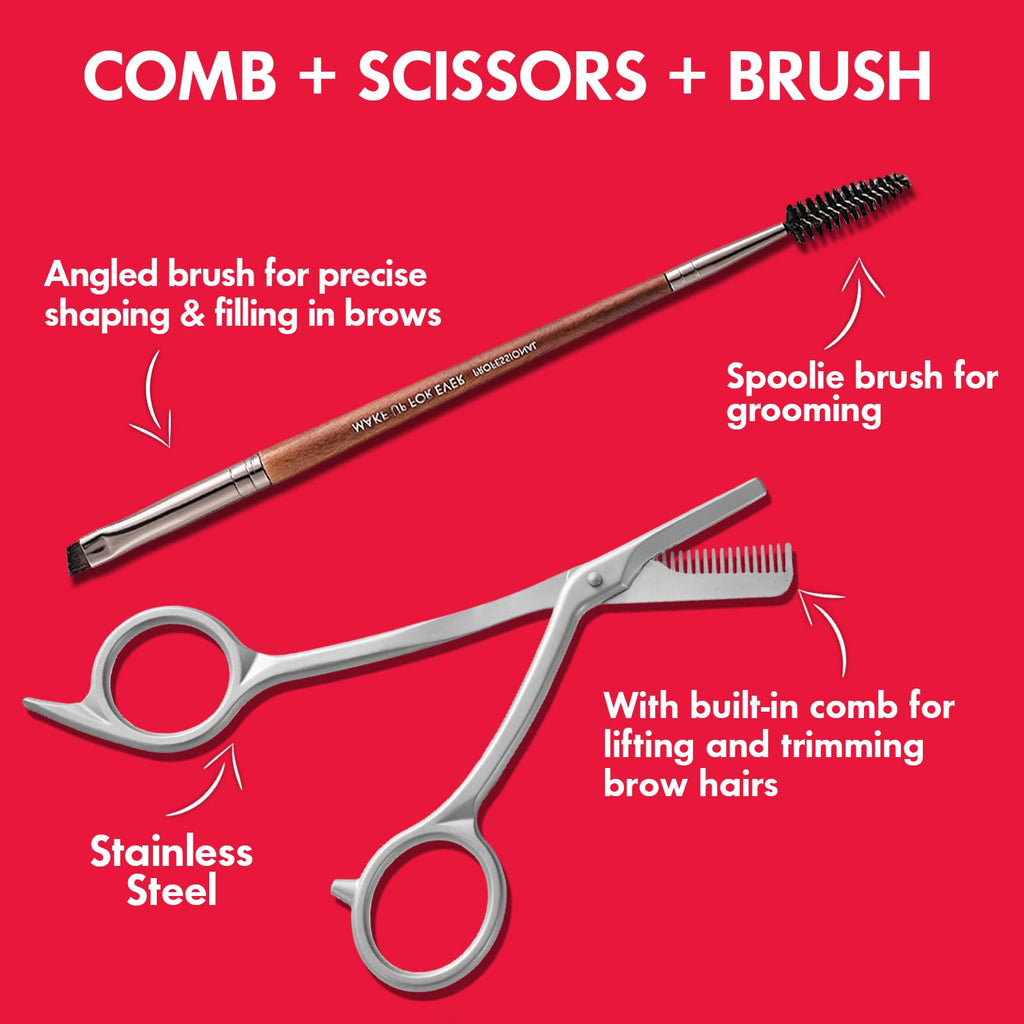 Stainless Steel Eyebrow Trimmer Scissors with Comb – Includes Dual-Ended Angled & Spoolie Brow Brush