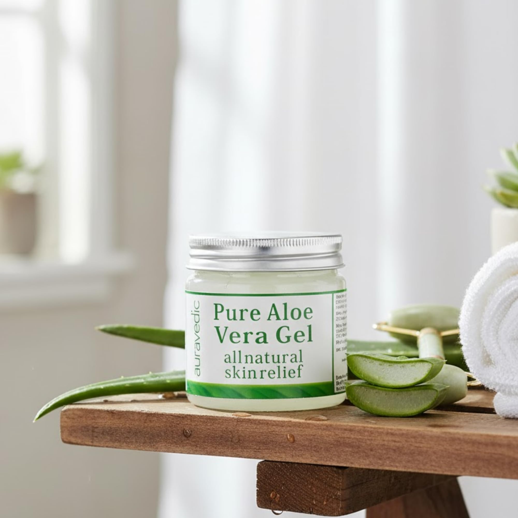 Auravedic Pure Aloe Vera Gel for Face, Body & Hair | Natural & Soothing Plant-Based Gel | Ideal for Daily Skincare, After-Sun Use & Hair Conditioning | Alcohol-Free | 7.05 Oz (200g)