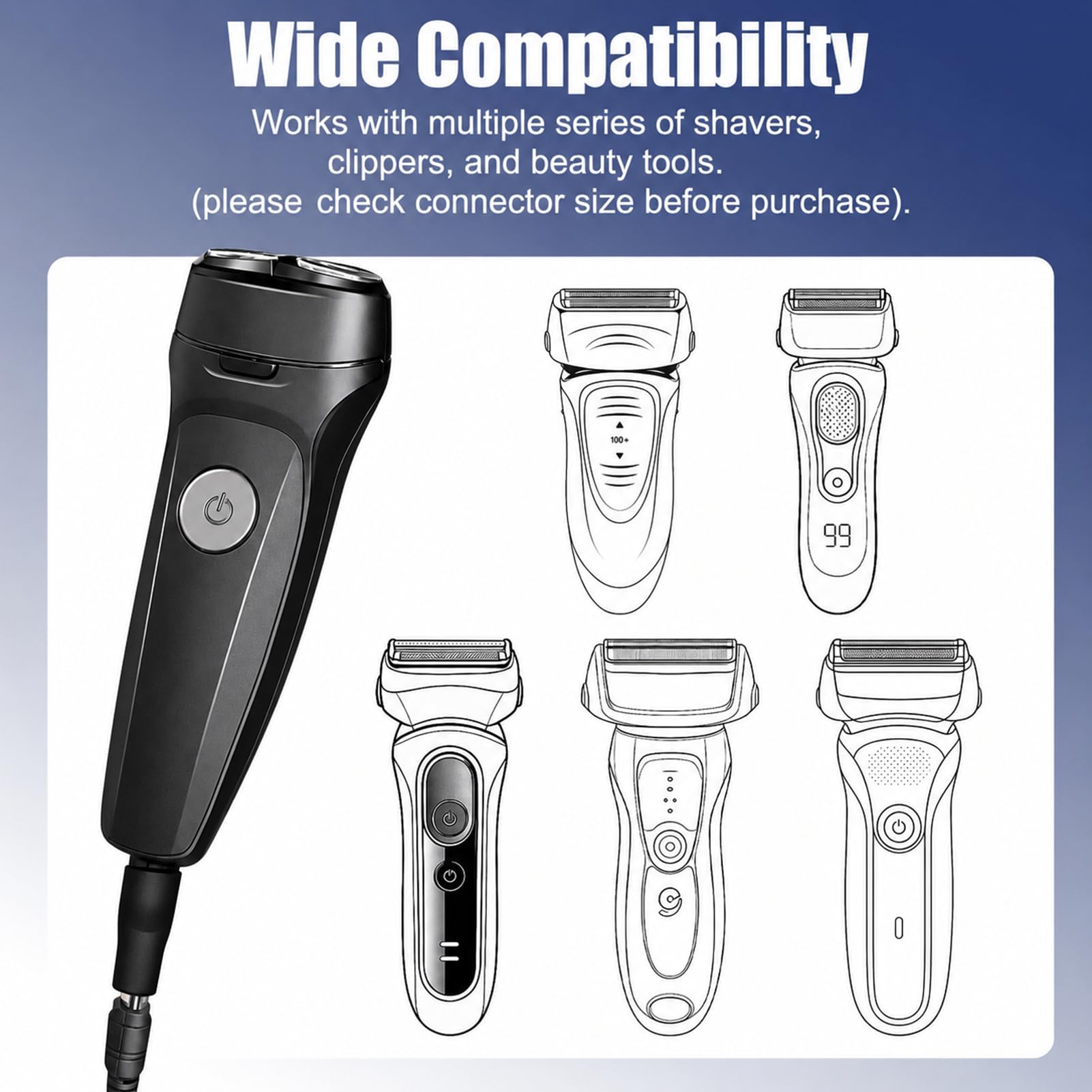 8-in-1 USB 5V Charger Adapter Kit,Compatible with Electric Hair Clippers, Beard Trimmers Charger, Shavers, Beauty Instruments. Includes 6 Adapter Tips, 1 DC5521 Cable, 1 USB Plug