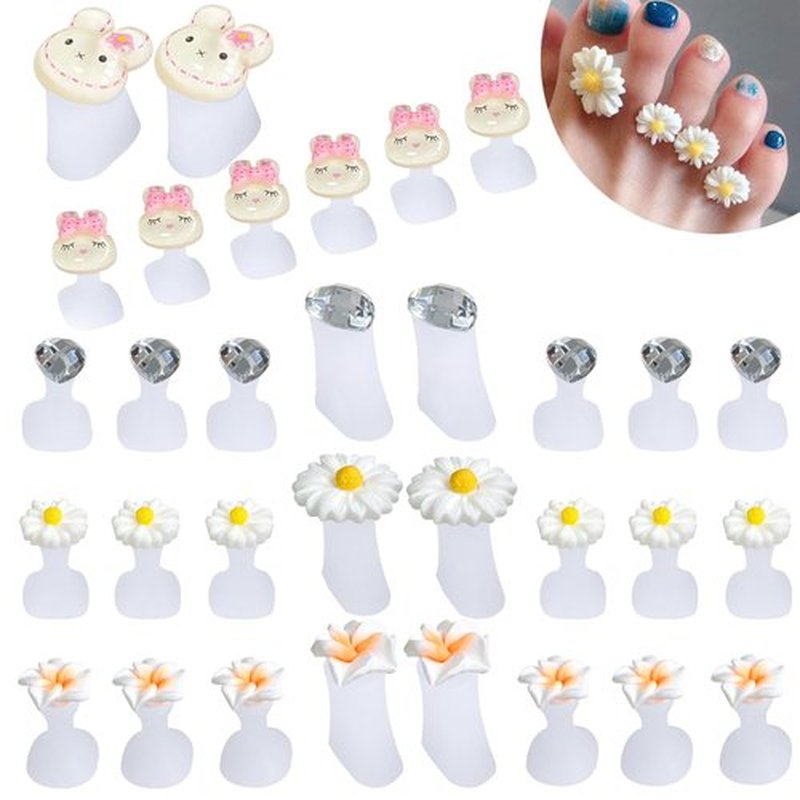 Toe Separators for Nail Polish, 4 Set Toe Spacers for Feet Apply Nail Polish During Pedicure (Rabbits,Daisy Flower,Diamond)