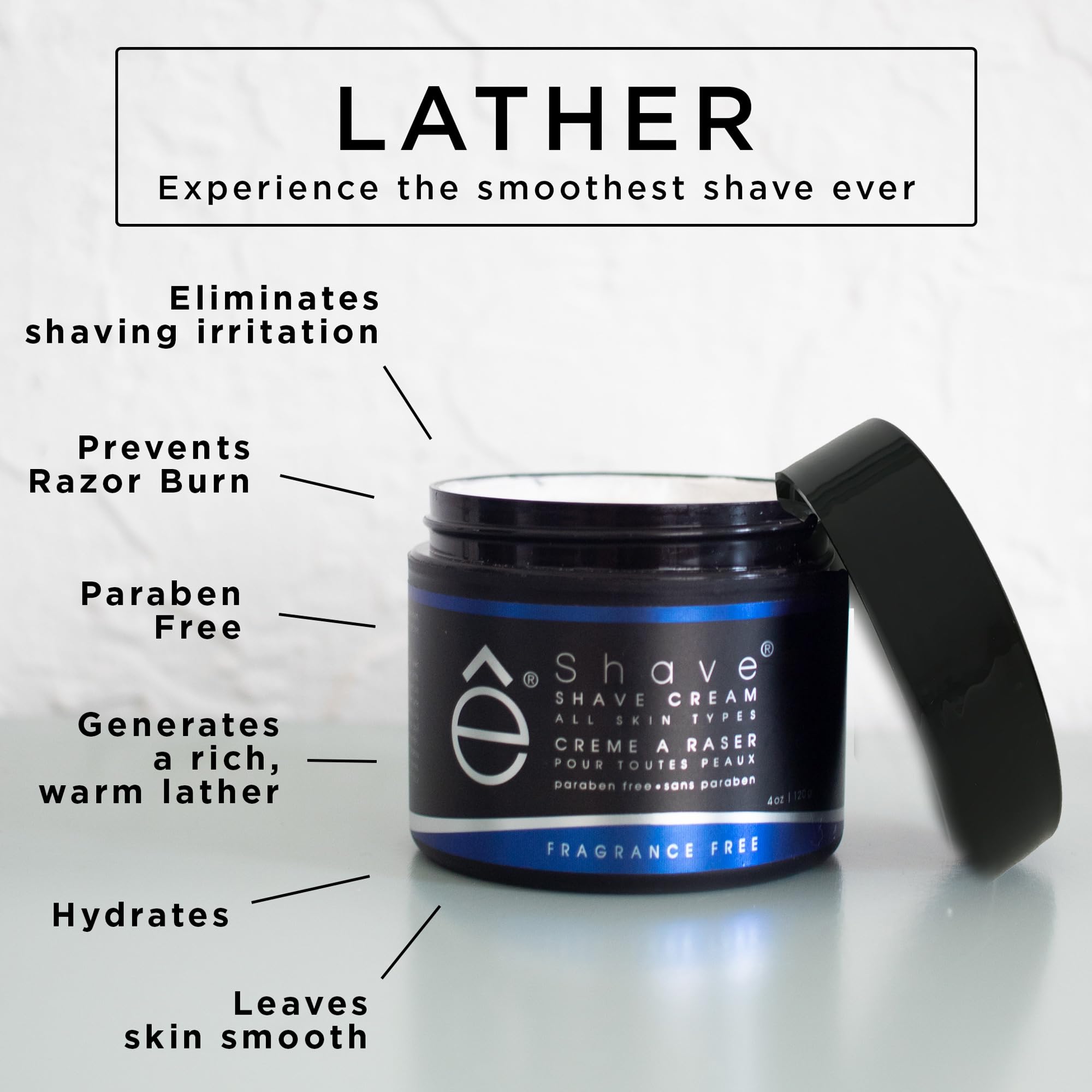 eShave Shaving Cream for Men, Fragrance Free, prevents shaving irritation and razor burn, generates a rich lather for a soft, silky, Smoothest Shave