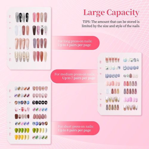 ASTONFOG Press On Nail Storage Organizer Binder with 8 Insert Pages - A5 Size & Double Sized Tape, Press on Nails Display Storage Book, Reusable Fake Nail Swatch Collecting Book (White)
