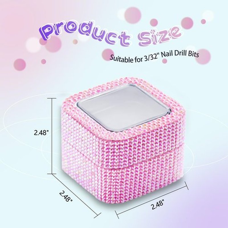 Nail Drill Bit Holder, Dustproof Rhinestones Drill Bit Organizer Case 30 Holes Efile Nail Tech Bits Storage Container Box Manicure Tools E file Accessories Collector for Salon, Travel, Home(Only Box)