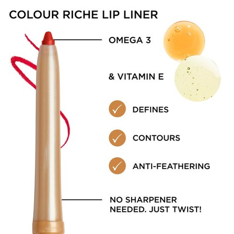 L'Oreal Paris Colour Riche Lip Liner Pencil, Creamy Lip Liner with Omega 3 and Vitamin E, 300 Le Rouge Paris (True Red) (Pack of 2)