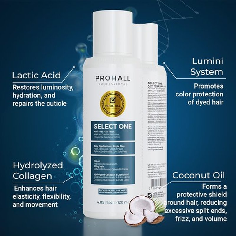Brazilian Keratin Treatment Blowout Complex-PROHALL SELECT ONE 4.05 oz-Formaldehyde Free Keratin Hair Treatment at Home-Queratina Brasileña Keratina Para Alisar el Pelo Sin Formol-Off White