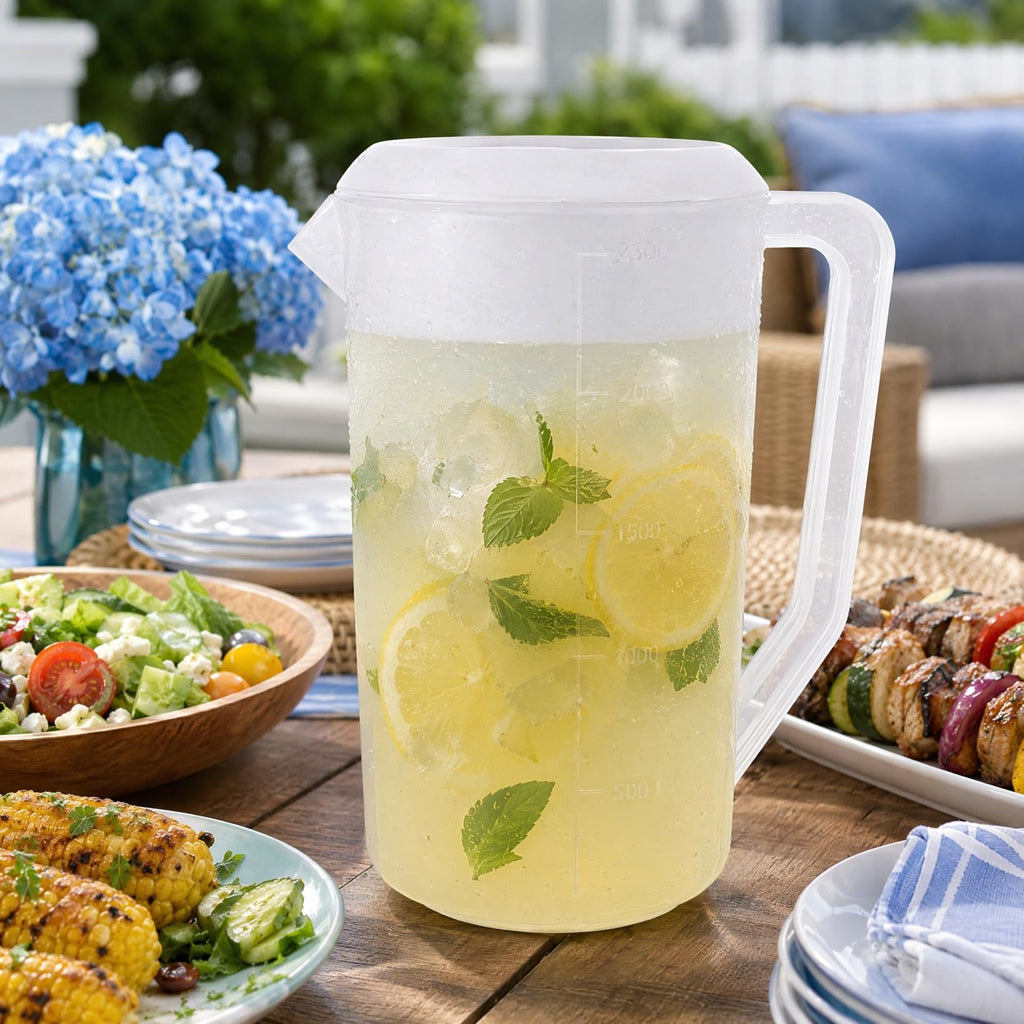 Housoutil 2.5L Plastic Beverage Pitcher Jug with Lid with Measurements