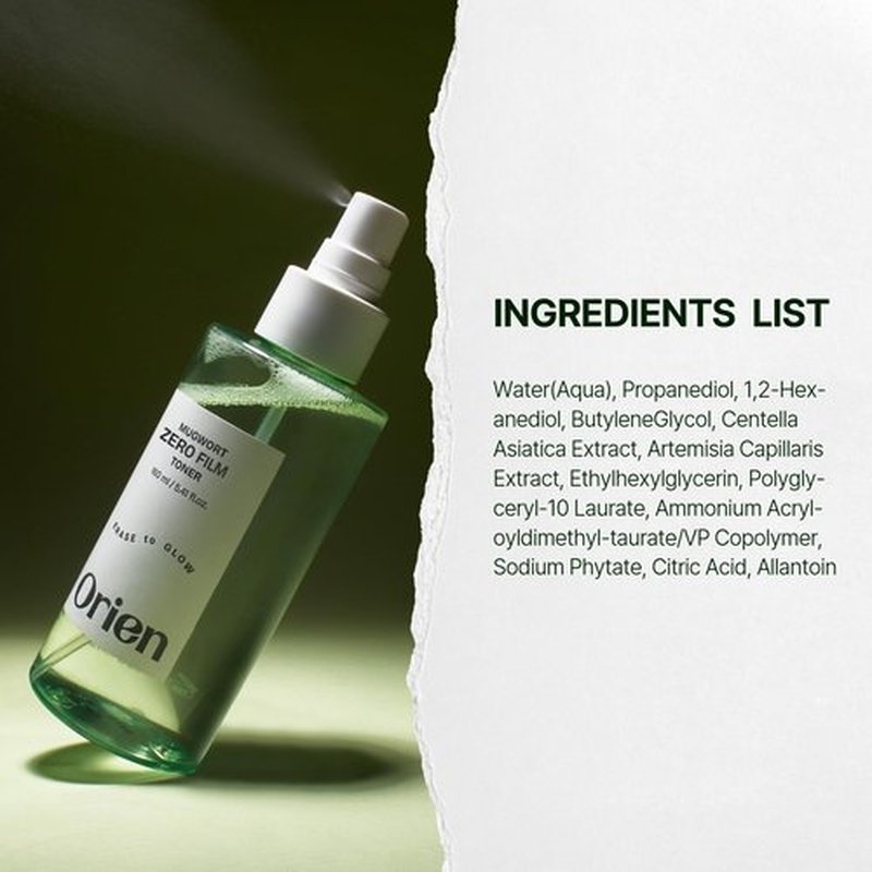 Orien Mugwort Zero Film Toner 5.41 fl.oz. 160ml ㅣpH5.5 Calming, Soothing, Hydrating Spray Toner