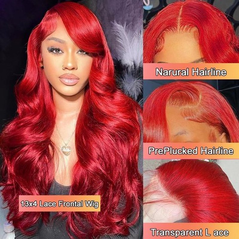 30 Inch Red Lace Front Wigs Human Hair Body Wave 13x4 Red HD Lace Frontal Wig Human Hair Wear and Go Glueless Hot Red Wigs Human Hair Pre Plucked with Baby Hair Burgundy Red Wigs For Black Women