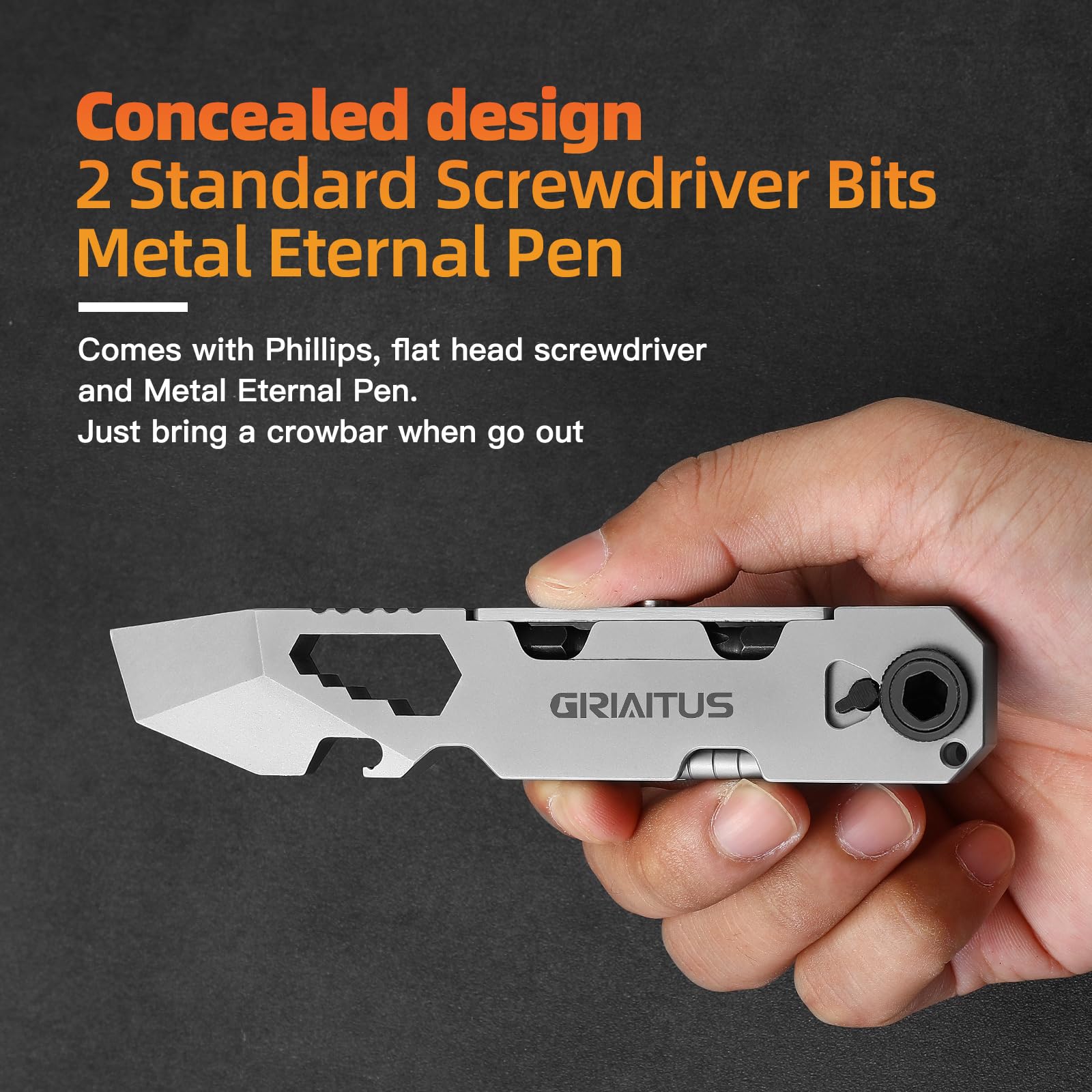EDC Pry Bar Multitool with Bi-Directional Ratchet Screwdriver & Everlasting Pen, Wrenches, Crowbar, Bottle and Box Openers - Your Versatile Companion for Everyday Carry and Camping Accessories