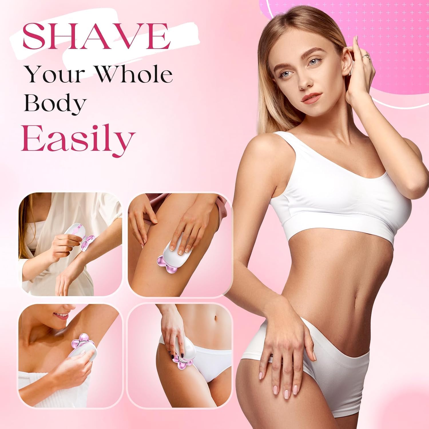 Electric Razors for Women Legs, Rechargeable Rotary Painless Shaver for Legs Bikini Facial Hair Removal,