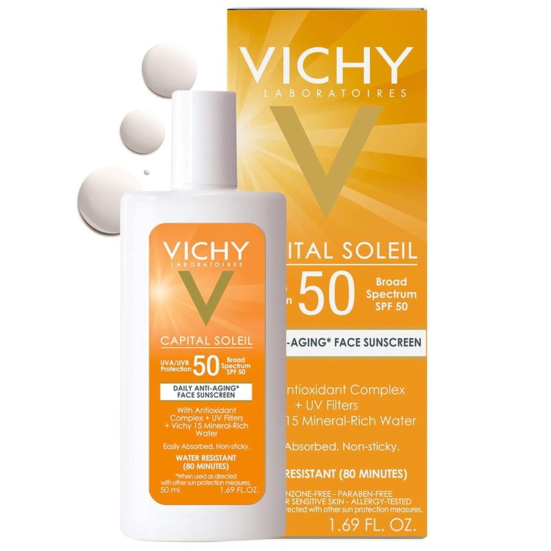 Vichy Capital Soleil Face Sunscreen SPF 50 - Anti-Aging, Oxybenzone-Free Protection for Sensitive Skin | Travel Size