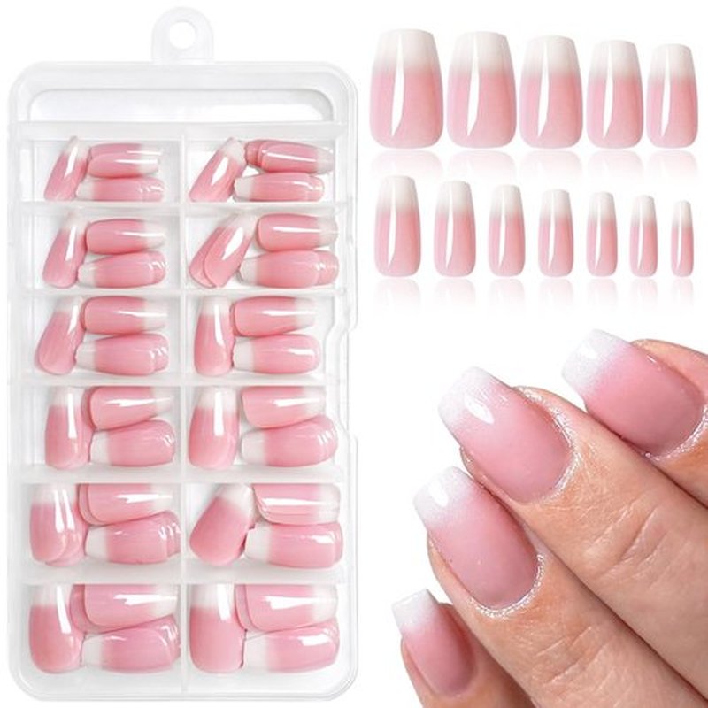 Lifextol 120PC Ombre Coffin Press on Nails Medium Fake Nails Press ons Glue on Nails with Glue Adhesive Tabs, 12 Size Acrylic Nails Press on Nails Coffin False Nail Tips Stick on Artificial Fingernail