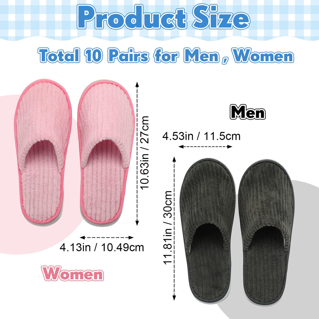 Zhehao 10 Pairs Disposable Slippers Washable House Slippers for Guests Bulk Women Men Spa Hotel Bath Slipper Soft Cotton Linen Non Slip Breathable for Indoor Travel Bedroom Party(Pink, Gray)