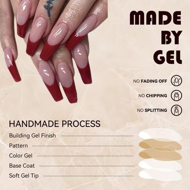 C.Z.Z.T.T.NAILS Hallonween Press On Nails [24pcs] Red Trapezoid French Fake Nails | Reusable ，Perfect Fake Nails for Women&Girls