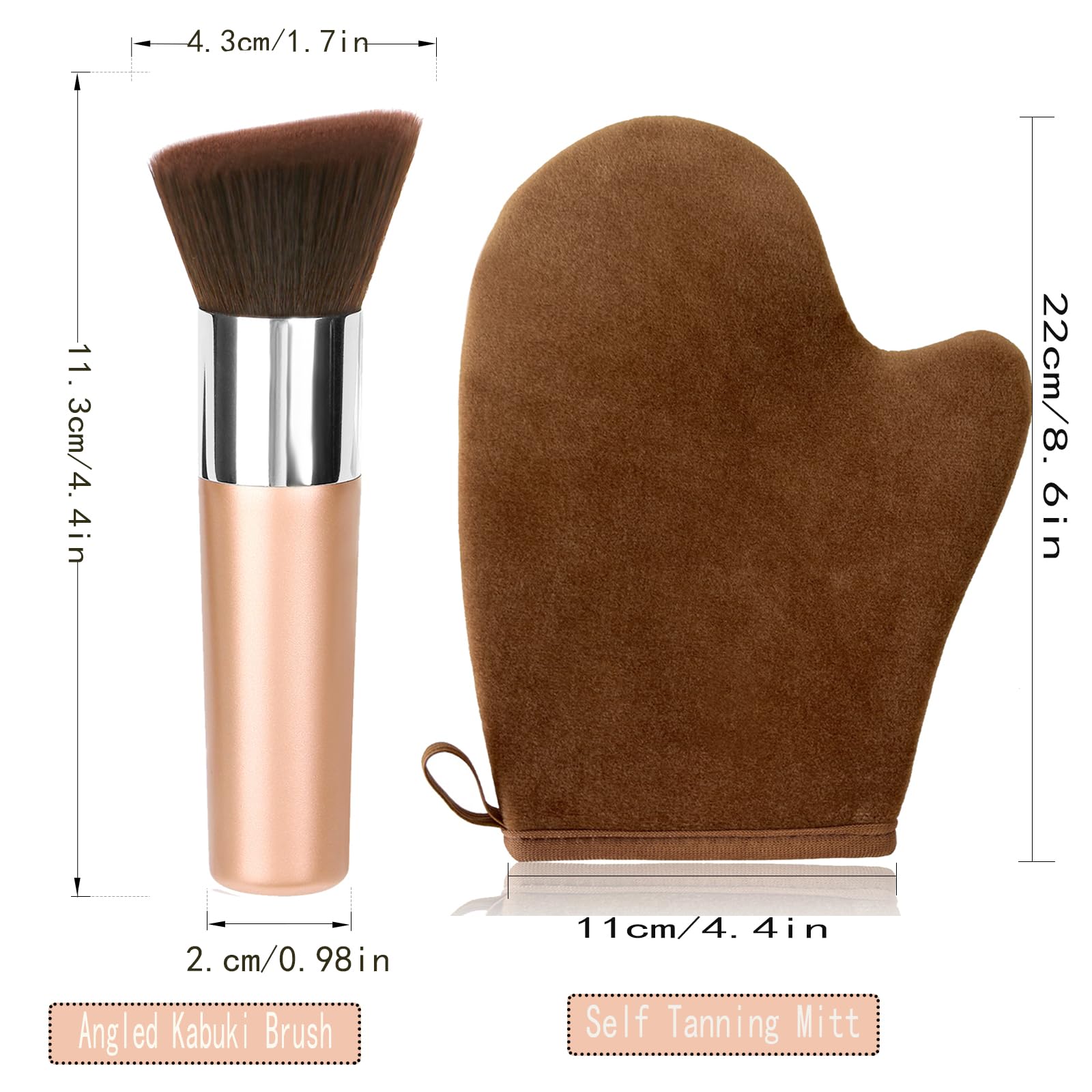 VNIHTT 2 in 1 Self Tanning Mitt Applicator Kit Set, Self Tan Mitt, Self Tanning Glove and Self Tanner Brush, Sunscreen Brush - Fake Tan Applicator for Face and Body, Hands, Legs