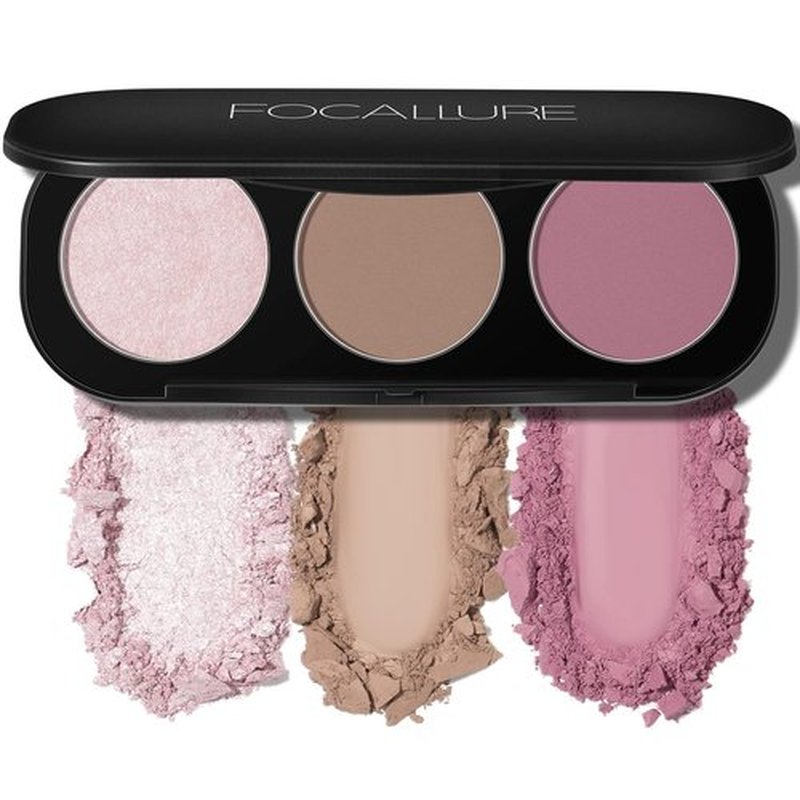 FOCALLURE Blush and Highlighter Palette - 3 in 1 Contour Set with Matte Bronzer & Shimmer Illuminators | #08
