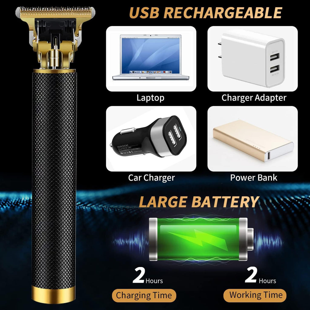 Hair Trimmer for Men, Electric Hair Clippers Cordless Beard Trimmer Shaver Electric T Blade Hair Trimmer, Zero Gapped Hair Clippers Cutting Grooming Kit with Guide Combs Ear Spoon Tool Set, Black.