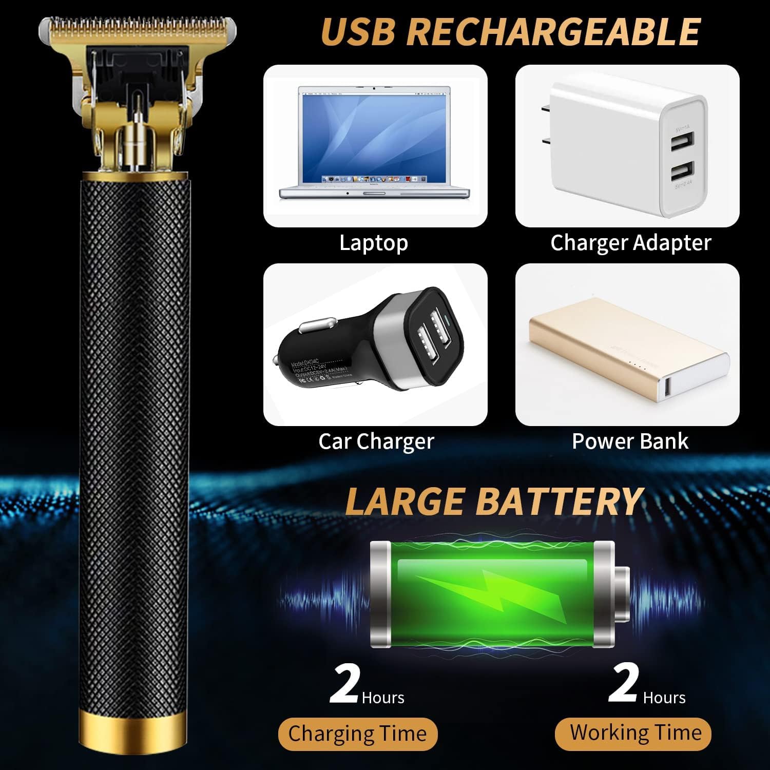 Hair Trimmer for Men, Electric Hair Clippers Cordless Beard Trimmer Shaver Electric T Blade Hair Trimmer, Zero Gapped Hair Clippers Cutting Grooming Kit with Guide Combs Ear Spoon Tool Set, Black.