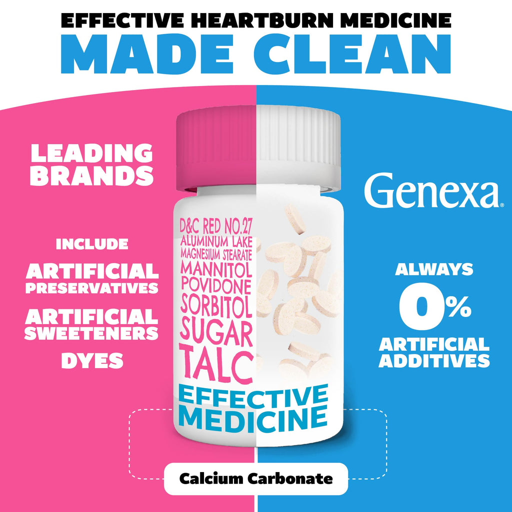 Genexa Kids' Clean Tummy Relief | Heartburn, Acid Indigestion & Sour Stomach Relief | Children's Calcium Carbonate | Dye Free, 0% Artificial Additives | Ages 2-11, Berry Flavor Chewable Tablets, 30ct