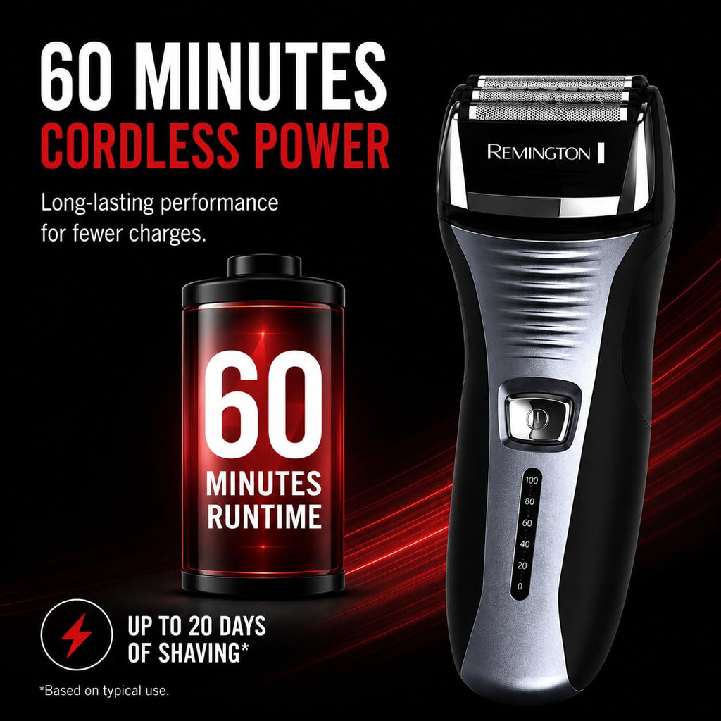 Remington F5 Power Series Foil Shaver, Electric Razor for Men, Cordless Rechargeable with Pop Up Trimmer, Pivot & FlexFoil Technology, Lightweight Handheld Design, Black