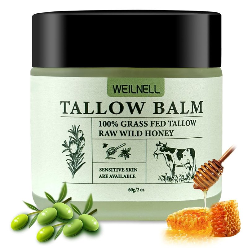 WEILNELL Beef Tallow and Honey Balm for Skin - All-Natural Moisturizer Hydrates and Nourishes the Skin, Grass-Fed Beef Tallow & Honey Balm Blend, Deeply Moisturizing for Face & Body Natural Skin Care