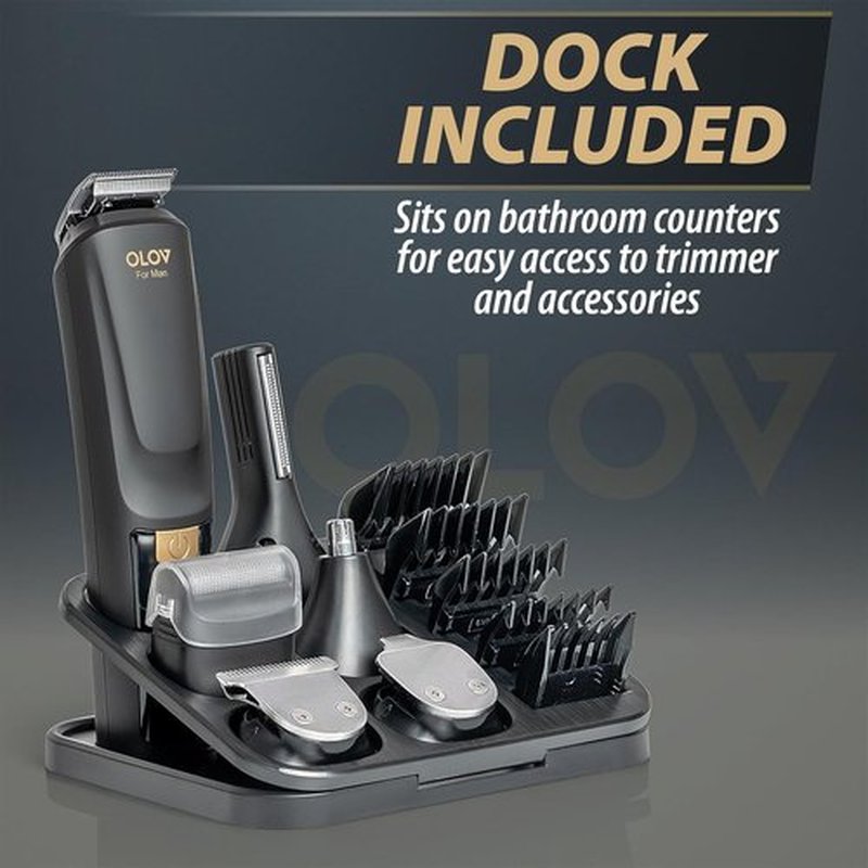 OLOV Men's Beard Trimmer - 21-Piece All-in-One Grooming Kit with USB Recharge Dock | Hair Clipper & More