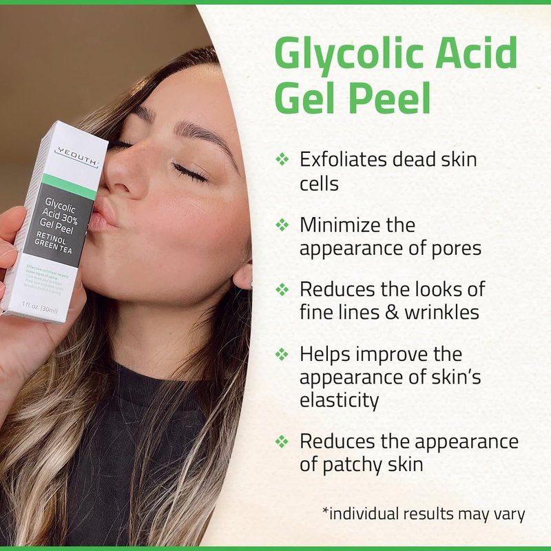 YEOUTH Glycolic Acid Peel - At-Home Chemical Exfoliator with 30% AHA & Retinol | 1oz for Smooth Skin