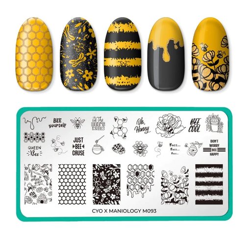 Maniology Bee Nail Stamping Plate | Sweet Honeybees, Honey Beehive Patterns — Trendy & Versatile Designs, Easy DIY Manicure, Reusable, Rectangular Stainless Steel Nail Art Template