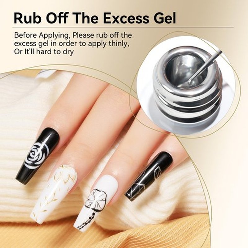 MIZHSE Metallic Gel Liner Nail Art - Gold Silver 4 Colors, 3D Mirror Gel Painted Spider Drawing Line, Glossy Painting Swirl French Chrome Effect Nail Design Soak off Manicure Set