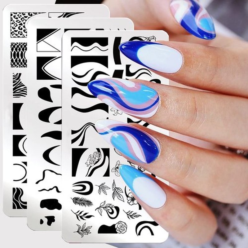 French Wavy Swirl Leopard Print Graffiti Nail Stamp Templates - Stainless Steel Gel Polish Template Design Stencil Tools (3 Pcs)