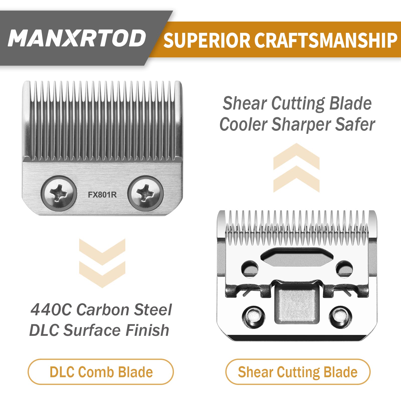 Manxrtod FX802G Replacement Blades Compatible with FX870/FXF880/FX810/FX825/FX673N Clippers, DLC Replacement Taper Blades for BaByli*s* Clipper Blades, Gold